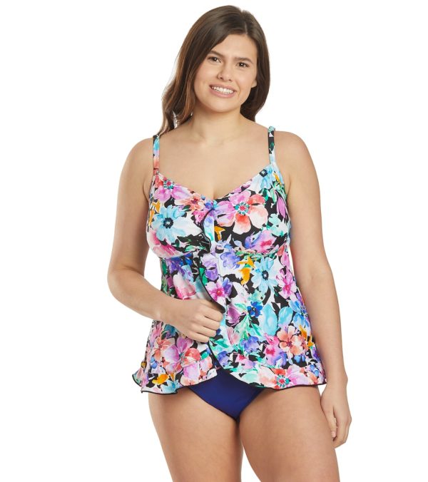 Maxine Plus Size Painted Petals Ruffle Tankini Top Online Sale