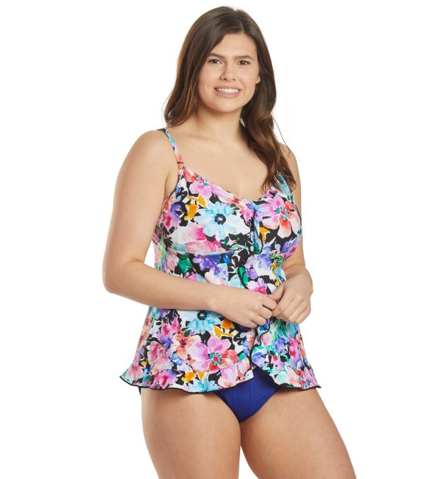 Maxine Plus Size Painted Petals Ruffle Tankini Top Online Sale - Image 2