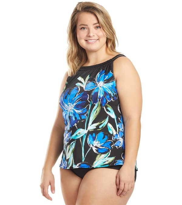 Maxine Plus Size In Cool Bloom High Neck Tankini Top Fashion - Image 5