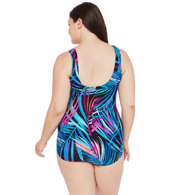 Maxine Plus Size Jungle Party Shirred Girl Leg One Piece Swimsuit on Sale - Image 2