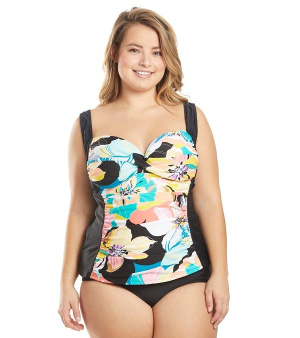 Maxine Plus Size Retro Floral Shirred Tankini Top Online Hot Sale