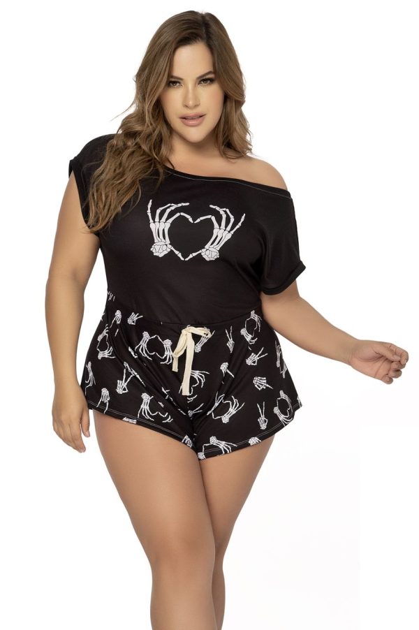 Mapale 7467X Curvy Size Sleep Romper Color Black Print Online now - Image 4