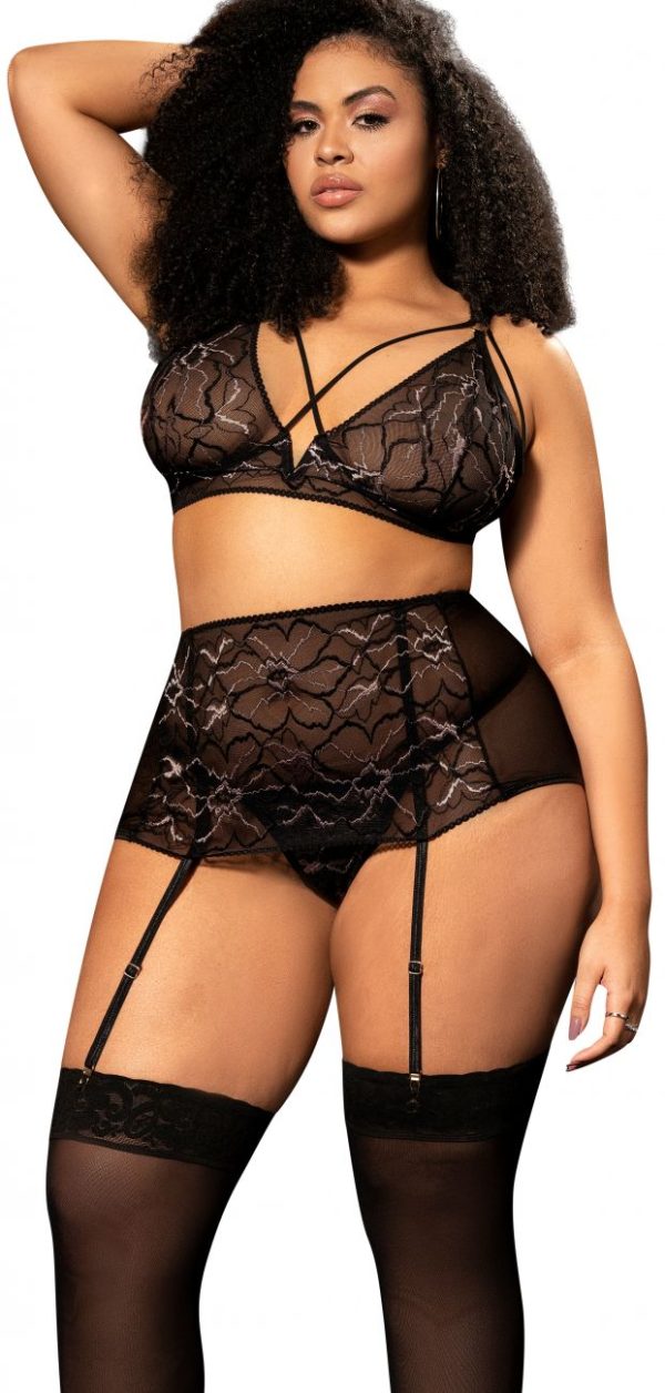 Mapale 8649X Curvy Size Three Piece Lingerie Set Color Black For Discount - Image 4